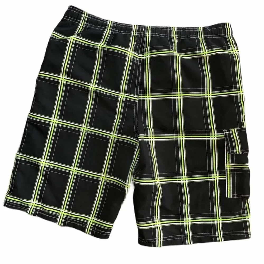 NBN Gear Black & Green Plaid Board Shorts